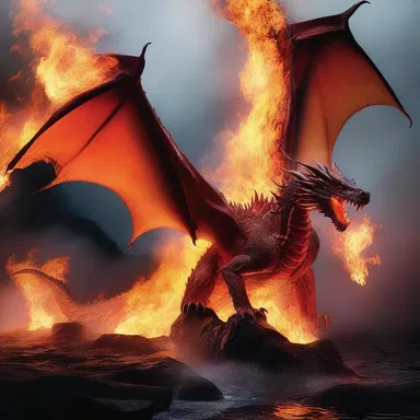 The magical dragon breathed out a stream of calorific fire, creating an awe-inspiring spectacle.