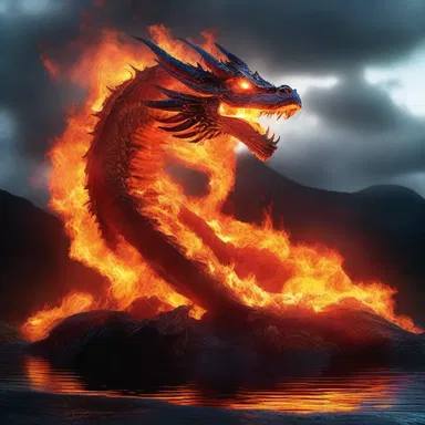 The magical dragon breathed out a stream of calorific fire, creating an awe-inspiring spectacle.