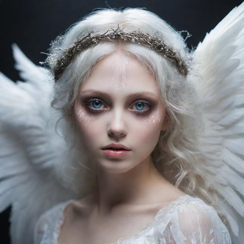 Revise the cursed spirit to appear even more innocent and stunningly beautiful, enhancing her ethereal angelic features and eyes.