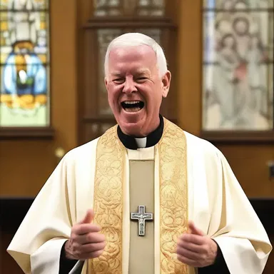 The chipper priest greeted his congregation with a warm smile and a joyful sermon.