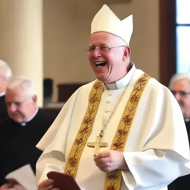 The chipper priest greeted his congregation with a warm smile and a joyful sermon.