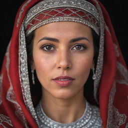 A stunning portrait of a Moroccan woman in traditional attire, exuding strength and elegance