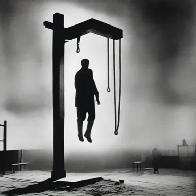 In the science fiction movie, the hero narrowly escapes being executed on the gallows.
