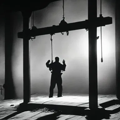 In the science fiction movie, the hero narrowly escapes being executed on the gallows.