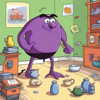 In the cartoon, the antagonist bumped into various objects gracelessly, uncovering his clumsy nature.