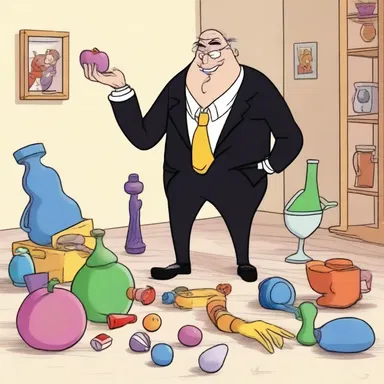 In the cartoon, the antagonist bumped into various objects gracelessly, uncovering his clumsy nature.