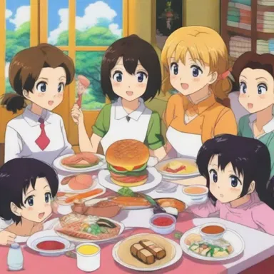 The anime series featured a satisfying feast scene where the characters enjoyed delicious meals together.