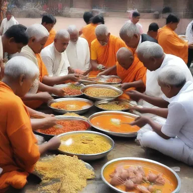 During the religious ceremony, the devotees prepared a satisfying meal for everyone to partake in.