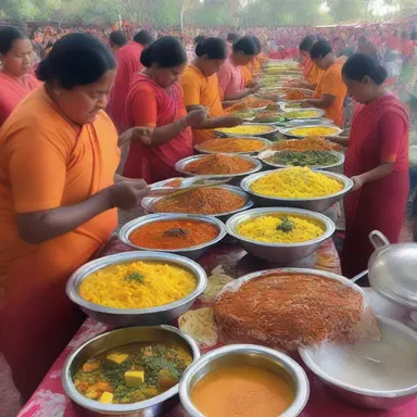 During the religious ceremony, the devotees prepared a satisfying meal for everyone to partake in.