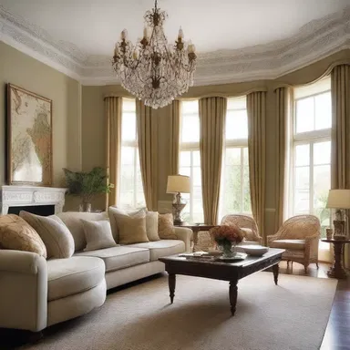 The spacious living room with its cozy furniture and elegant decorations provided a satisfying living space.