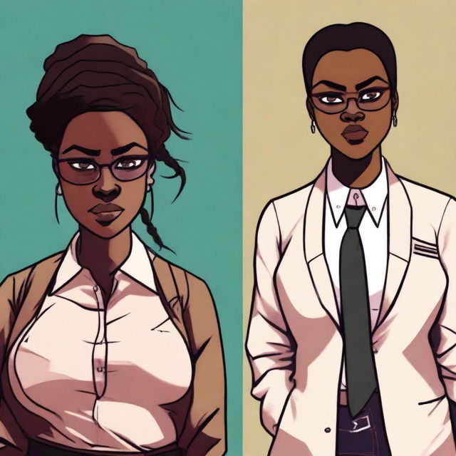 A high-quality digital art image featuring a confident, black therapist named Rhemona