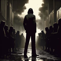 Film noir manga image of Keanu Reeves standing firm at the docks, confronted by a gang of shadowy thugs, as he declines their request for 'one last job'.