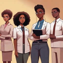 This is a high-quality digital art image depicting a black girl dressed in a professional therapist's uniform