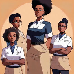 This is a high-quality digital art image depicting a black girl dressed in a professional therapist's uniform