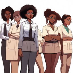 This is a high-quality digital art image depicting a black girl dressed in a professional therapist's uniform