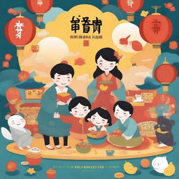 A 3:4 ratio book cover illustration in high quality, showcasing the traditional customs of the Mid-Autumn Festival in Hong Kong