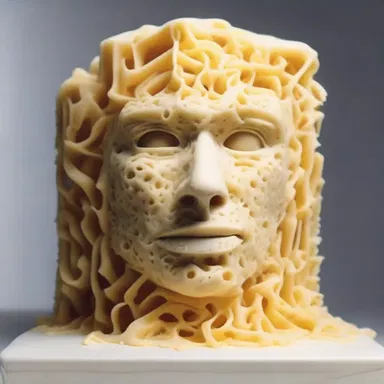 The talented sculptor used grated cheese as a medium to create a unique and unconventional masterpiece.
