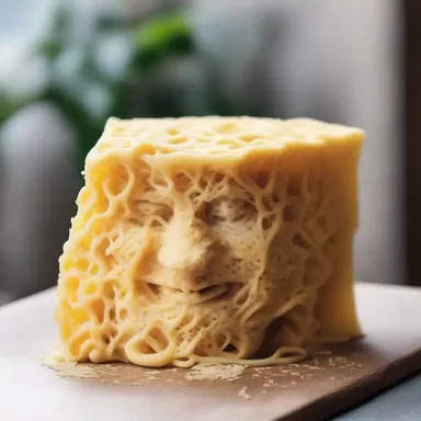 The talented sculptor used grated cheese as a medium to create a unique and unconventional masterpiece.