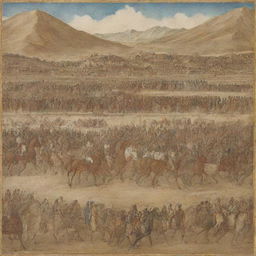 Create a richly detailed historical image capturing key moments, events, and figures from the ancient Persian timeline.