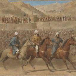 Create a richly detailed historical image capturing key moments, events, and figures from the ancient Persian timeline.