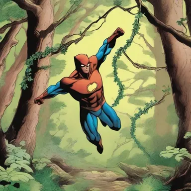 The comic book artist illustrated a captivating scene where the superhero swung effortlessly through the forest, using dendroid vines as an aid.