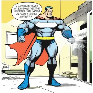 In the comic strip, the superhero's suit magically let out to accommodate his growing muscles.