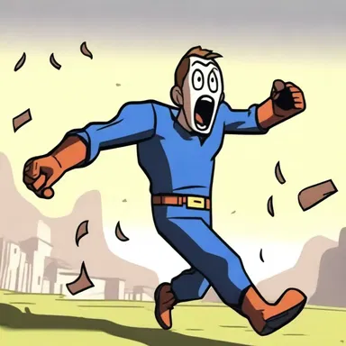 The animated character let out a loud scream as he ran away from the chasing enemy.