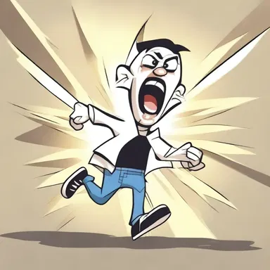 The animated character let out a loud scream as he ran away from the chasing enemy.