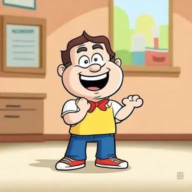 The animated character let out a comical laugh in the cartoon show.