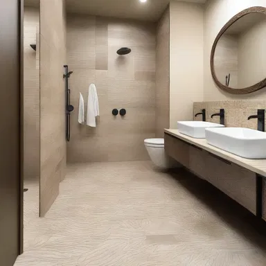 The sand viper pattern was beautifully incorporated into the design of the bathroom tiles.