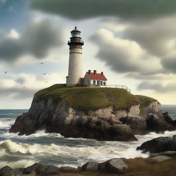 A high-resolution Dufaycolor photograph that beautifully captures a detailed lighthouse on a coastline