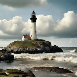 A high-resolution Dufaycolor photograph that beautifully captures a detailed lighthouse on a coastline