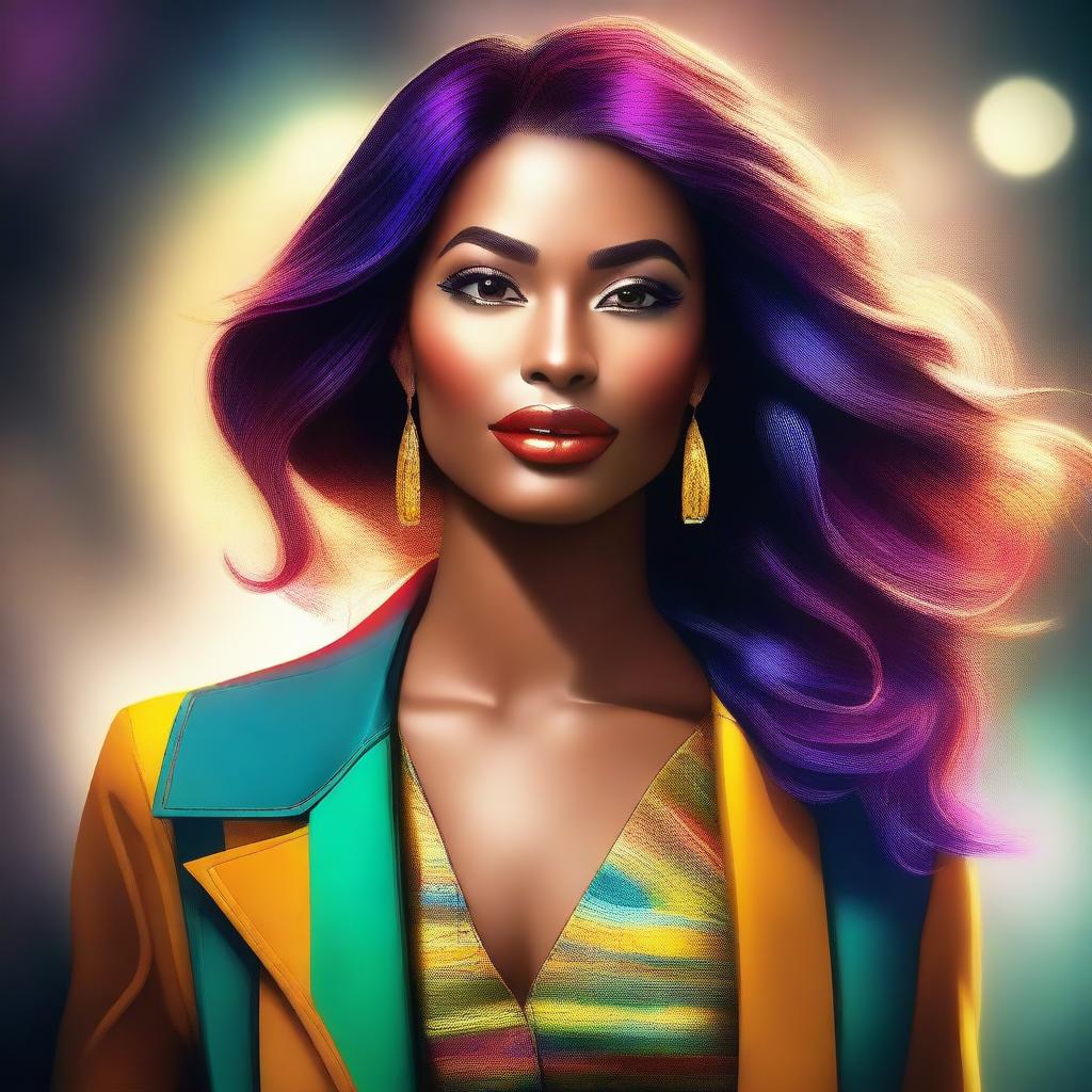 A digital art depiction of a stunning woman, radiating confidence and charm