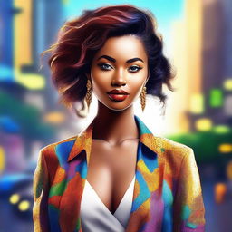 A digital art depiction of a stunning woman, radiating confidence and charm