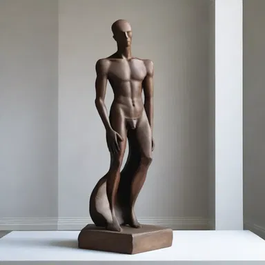 The artist's sculpture of a bodiless figure represents the concept of transcendence.