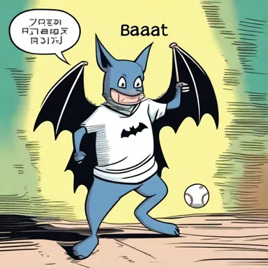 In the comic strip, the polysemantic word 'bat' can refer to both a mammal and a baseball bat.