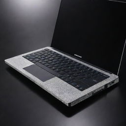 Modify the previous laptop to embody opulence. It features diamond encrusted edges, a platinum body, and a high-resolution touchscreen display. The keyboard keys are made from pure obsidian, elevating its luxurious appeal.