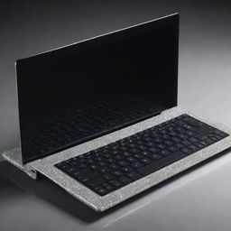 Modify the previous laptop to embody opulence. It features diamond encrusted edges, a platinum body, and a high-resolution touchscreen display. The keyboard keys are made from pure obsidian, elevating its luxurious appeal.