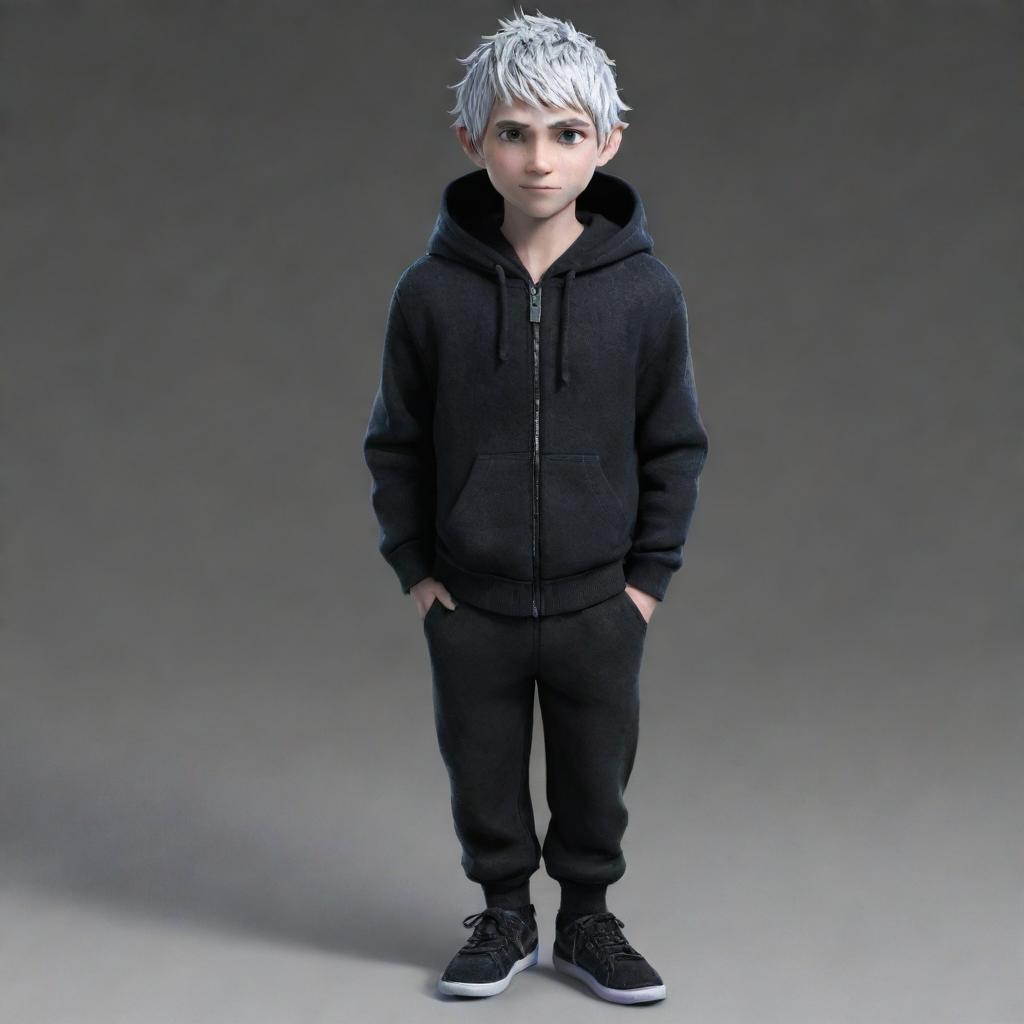 Jack Frost from the 2012 Rise of the Guardians movie, clad in a black hoodie and black sweatpants