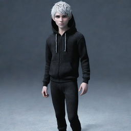 Jack Frost from the 2012 Rise of the Guardians movie, clad in a black hoodie and black sweatpants