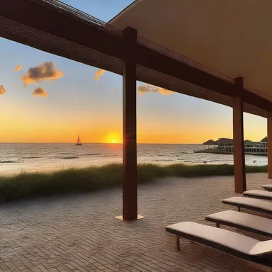The beautiful sunset over the beach served as the architect's muse for the design of the waterfront resort.