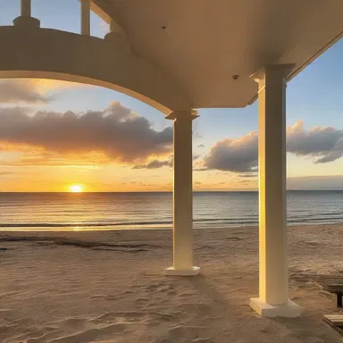 The beautiful sunset over the beach served as the architect's muse for the design of the waterfront resort.