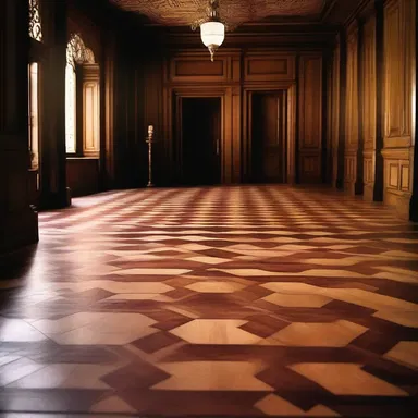 As the protagonist entered the haunted mansion, the creaking parquetry floor gave him an eerie feeling.