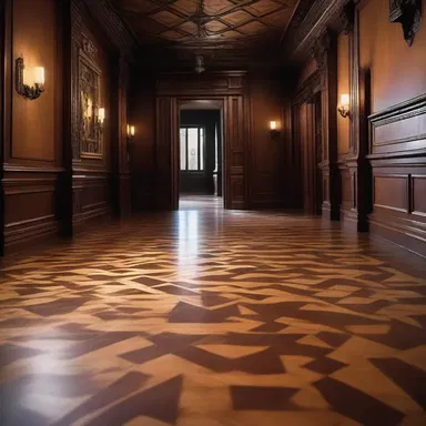 As the protagonist entered the haunted mansion, the creaking parquetry floor gave him an eerie feeling.