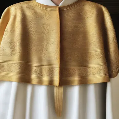 The clergyman's ceremonial robe was adorned with delicate ricrac, symbolizing a connection to tradition and devotion.