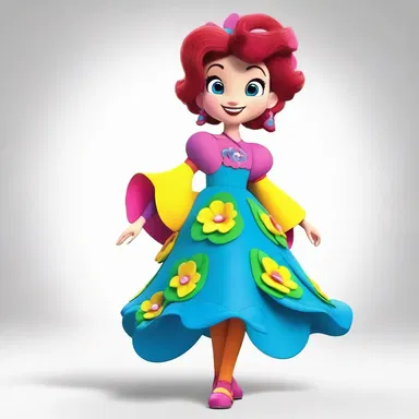 The animated character's costume featured vibrant ricrac trim, bringing a whimsical and lively element to the design.