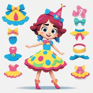 The animated character's costume featured vibrant ricrac trim, bringing a whimsical and lively element to the design.