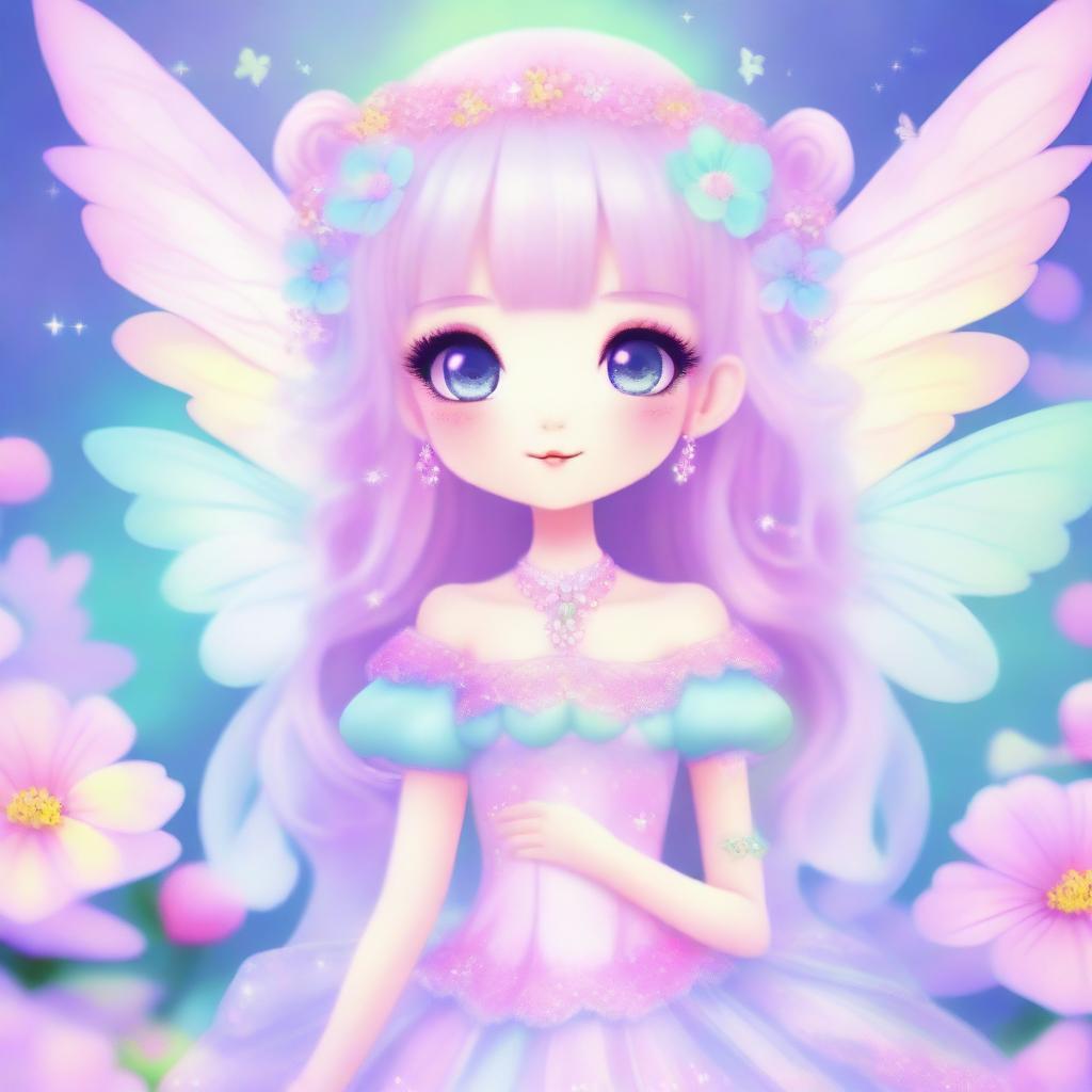 A high-quality digital art piece featuring a beautiful fairy queen in the style of Fairy Kei