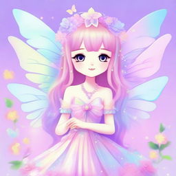 A high-quality digital art piece featuring a beautiful fairy queen in the style of Fairy Kei