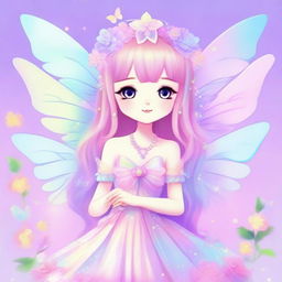 A high-quality digital art piece featuring a beautiful fairy queen in the style of Fairy Kei